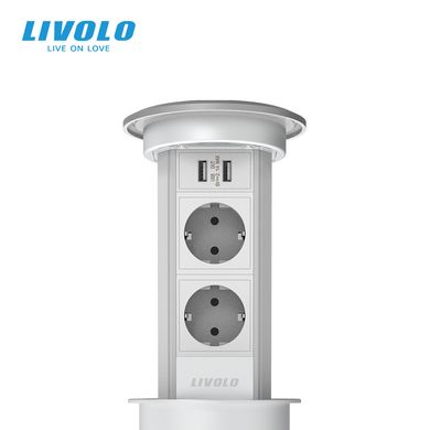 Розумна Wi-Fi висувна подвійна розетка з подвійною USB та бездротовою зарядкою Livolo