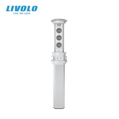 Умная Wi-Fi выдвижная тройная розетка с двойной USB и беспроводной зарядкой Livolo
