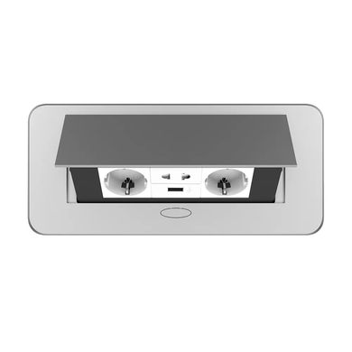 Розетка меблева подвійна з USB та універсальною розеткою 2 в 1 сірий Livolo