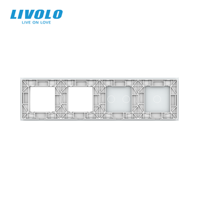 LIVOLO 4-post frame for 3 touch switches and 2 sockets (1-2-0-0), glass, frosted white, 294&times;80 mm
