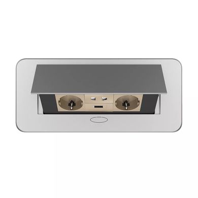 Double desktop socket with USB-A & multi-function power socket 2 in 1 silver Livolo