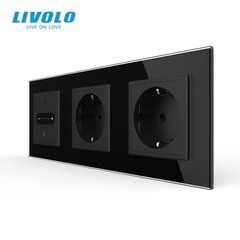 LIVOLO smart touch dimmer with 2 sockets, black, glass, 2A 230V