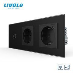 Сенсорний прохідний димер LIVOLO, 1 сенсор + 2 розетки з USB-C 18 Вт, 16 А, із заземленням