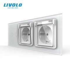 Сенсорний вимикач LIVOLO, 2 сенсори + 2 розетки з кришкою IP44, 16 А, із заземленням