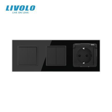 Перехресний вимикач LIVOLO, 4 клавіші (2-2) + розетка з кришкою IP44, 16 А, із заземленням