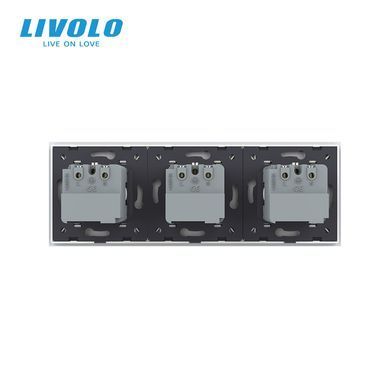 Розумна потрійна електрична розетка LIVOLO із заземленням, шторки, біла, скляна рамка, 250В 16А