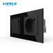 LIVOLO double non-latching switch with socket and USB Type-C 18W, black, glass, grounding