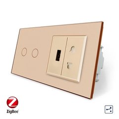 Smart ZigBee touch switch 2 gang 2 way 1 universal socket 1 USB Livolo