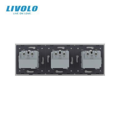 Розумна потрійна електрична розетка LIVOLO із заземленням, шторки, сіра, скляна рамка, 250В 16А