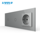 Smart touch-sensitive (touch) through/3 way switch 2 sensors (1-1) with LIVOLO socket, gray glass