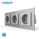 LIVOLO Smart Triple Electrical Socket with Grounding, Safety Shutters, Gray, Glass Frame, 250V 16A