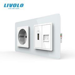 Комбінована розетка LIVOLO з USB-A 10 Вт та інтернетом RJ-45, зі скляною рамкою