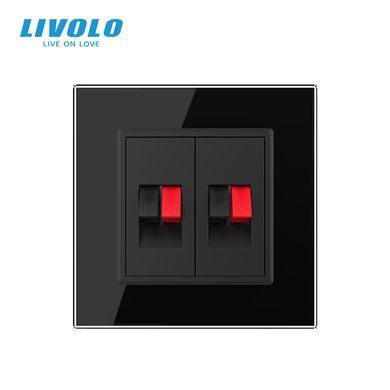 LIVOLO Hi-Fi Audio Socket for Speakers and Amplifiers, Black Glass Frame, Wall-mounted, Designer