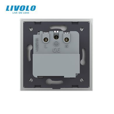 Radio-controlled (remote) socket with remote control LIVOLO with grounding and safety shutters, smartphone control, Alexa, Google Home, 16A 230V grey, matte glass