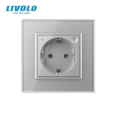 Radio-controlled (remote) socket with remote control LIVOLO with grounding and safety shutters, smartphone control, Alexa, Google Home, 16A 230V grey, matte glass