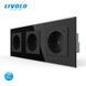 LIVOLO Smart Triple Electrical Socket with Grounding, Safety Shutters, Black, Glass Frame, 250V 16A