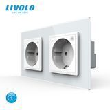 Умная двойная электрическая розетка LIVOLO, заземление, белая, настенная, стеклянная рамка, 250В 16А