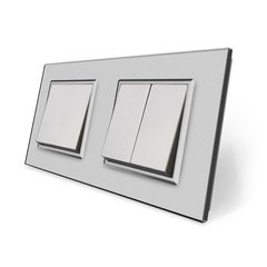 Трехклавишный выключатель (1-2) Livolo серый стекло