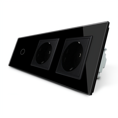 Smart touch light switch LIVOLO ZigBee, 1 gang + 2 sockets, 16 A, earthed, black, glossy glass