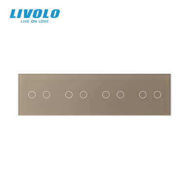 LIVOLO 4-post frame for 4 two-touch switches (2-2-2-2), tempered glass, frosted gold, 294&times;80 mm