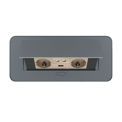 Double desktop socket with USB-A & multi-function power socket 2 in 1 graphite Livolo