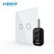 Touch switch for curtains and blinds LIVOLO, 2 gangs, dry contact, 5 A, 230 V, neutral required, with timer, with remote control, white, 2.5D glossy glass