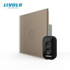 Радиоуправляемый (дистанционный) сенсорный выключатель LIVOLO золотой матовое стекло, с пультом ДУ, 5А 230В, без нейтрали