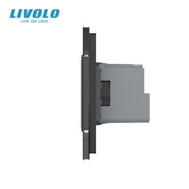LIVOLO Smart Double Electrical Socket with Grounding, Black, Wall-mounted Designer, Glass Frame, 250V 16A