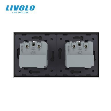 LIVOLO Smart Double Electrical Socket with Grounding, Black, Wall-mounted Designer, Glass Frame, 250V 16A