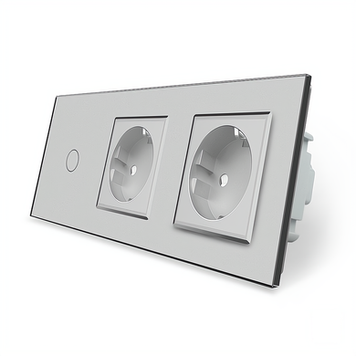 Розумний сенсорний ZigBee вимикач 1 сенсор 2 розетки Livolo сірий скло (VL-C701Z/C7C2EU-15)