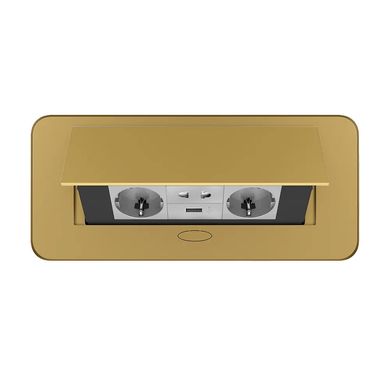 Розетка меблева подвійна з USB та універсальною розеткою 2 в 1 золото Livolo