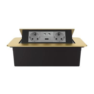 Мебельная розетка двойная с USB и универсальной розеткой 2 в 1 золото Livolo