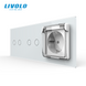 Smart pass-through touch switch 4 sensors (2-2) with socket with cover IP44, grounding, LIVOLO white glass