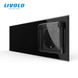 Smart pass-through touch switch 2 sensors (1-1) with socket with cover IP44, grounding, LIVOLO black glass