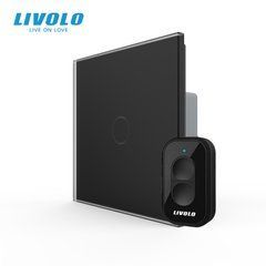 Радиоуправляемый (дистанционный) сенсорный выключатель LIVOLO чёрный матовое стекло, с пультом ДУ, 5А 230В, без нейтрали