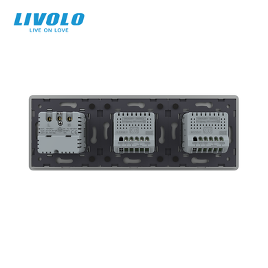 Сенсорный проходной/перекрёстный выключатель LIVOLO, 4 сенсора (2-2) + розетка с USB-C 18 Вт, 16 А, с заземлением