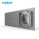 Smart pass-through touch switch 4 sensors (2-2) with socket with cover IP44, grounding, LIVOLO gray glass