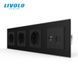 LIVOLO 4-gang combination wall socket, 3 grounded power outlets, RJ-45 Ethernet and TV, black matte glass frame