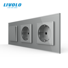 Одноклавишный выключатель с двойной розеткой Livolo