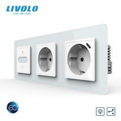 Розумний сенсорний прохідний димер LIVOLO EC, 1 сенсор + 2 розетки з USB-C 18 Вт, 16 А, із заземленням