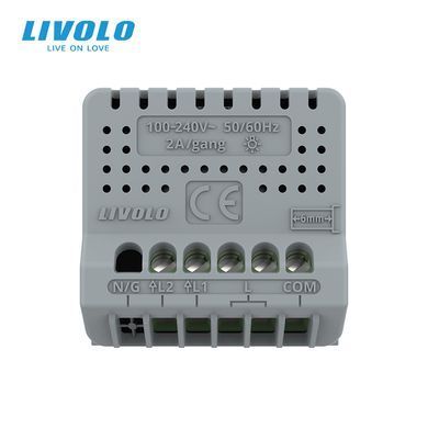 Сенсорный проходной/перекрёстный выключатель LIVOLO Sense, 2 сенсора, модуль без рамки, 5 А, 230 В, без нейтрали