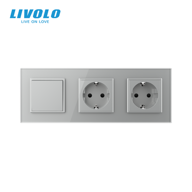Одноклавішний вимикач з подвійною розеткою Livolo