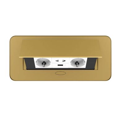 Розетка меблева подвійна з USB та універсальною розеткою 2 в 1 золото Livolo