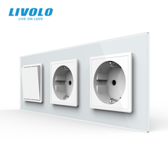 Двухклавишный выключатель с двойной розеткой Livolo