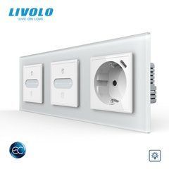 Розумний сенсорний димер LIVOLO EC, 2 сенсори (1-1) + розетка з USB-C 18 Вт, 16 А, із заземленням