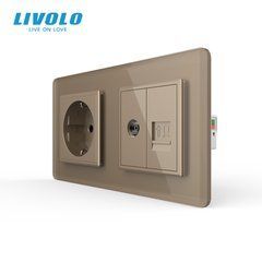 Розетка двомісна комбінована Силова Інтернет ТБ Livolo