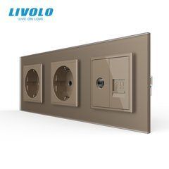 Розетка тримісна комбінована Силова Інтернет ТБ Livolo