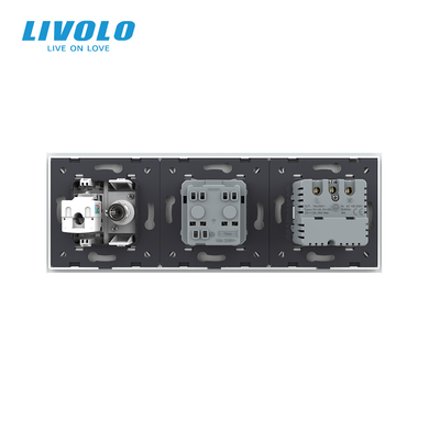 Комбінована розетка LIVOLO із заземленням, USB-C 18 Вт, інтернетом RJ-45 та TV, зі скляною рамкою