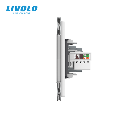 Комбінована розетка LIVOLO із заземленням, USB-C 18 Вт, інтернетом RJ-45 та TV, зі скляною рамкою