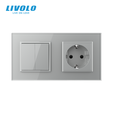 Двухклавишный выключатель с розеткой Livolo